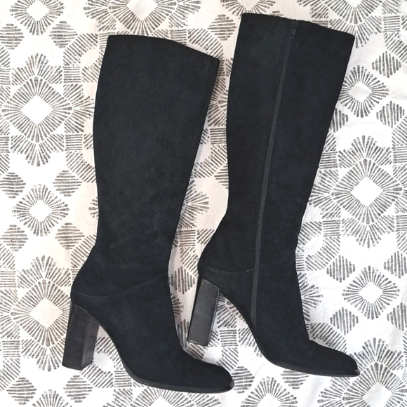 RARE VIA SPIGA Black Genuine Suede Leather Block Heel Square Toe Tall Boots - Picture 13 of 13